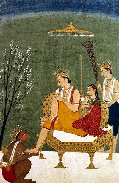 Seventh Incarnation of Vishnu as Rama-Chandra: Rama and Sita Reunited by Indian School